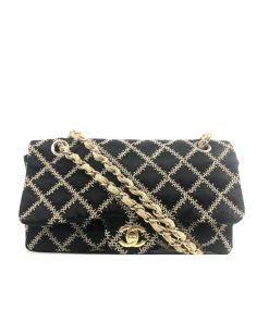Alternative view of Chanel Satin Flap Shoulder Bag With Natural Hemp Diamond Stitching Black 25Cm
