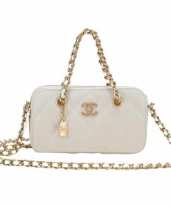 Alternative view of Chanel Handbag Gold Tone Metal White 20Cm