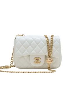 Alternative view of Chanel Mini Flap Bag With Flower Chain White 18Cm