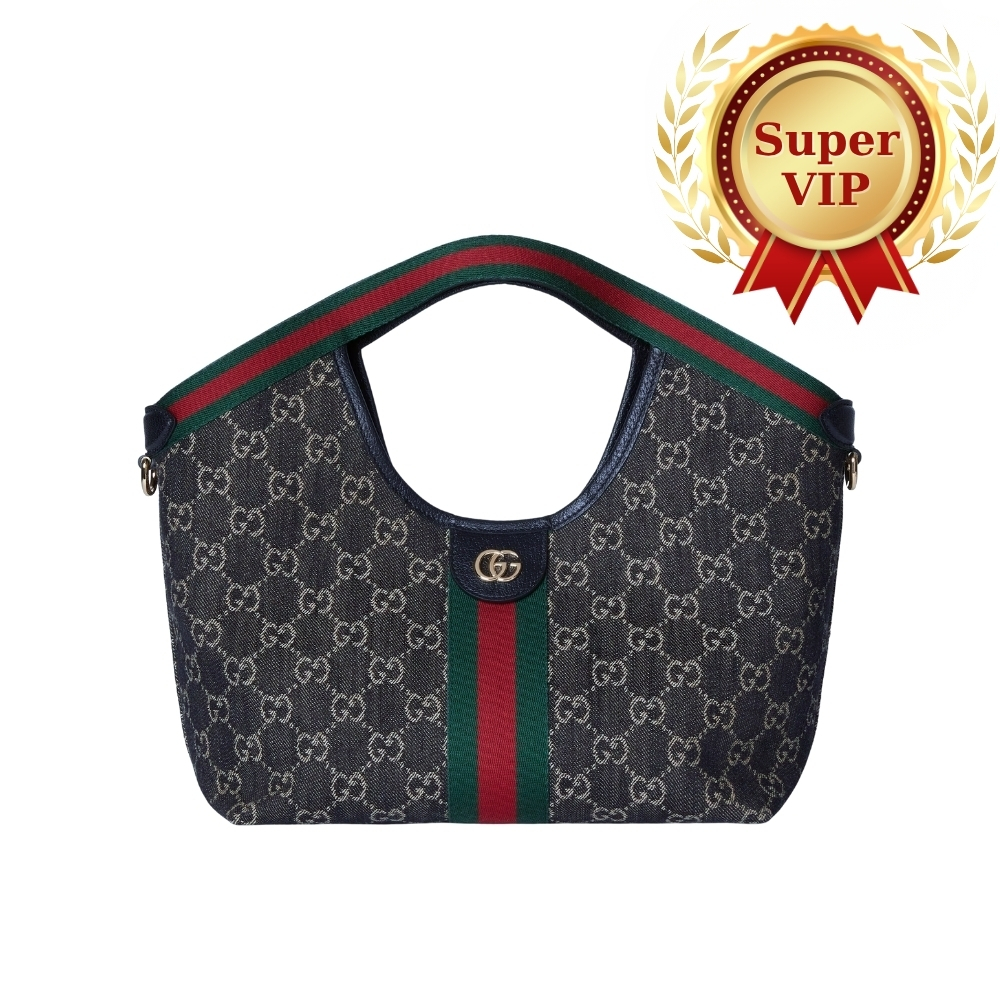 [Super Vip 1:1] Gucci Giglio Small Tote Bag Gg Denim Black And White 25Cm 860845 Fafyu 1155