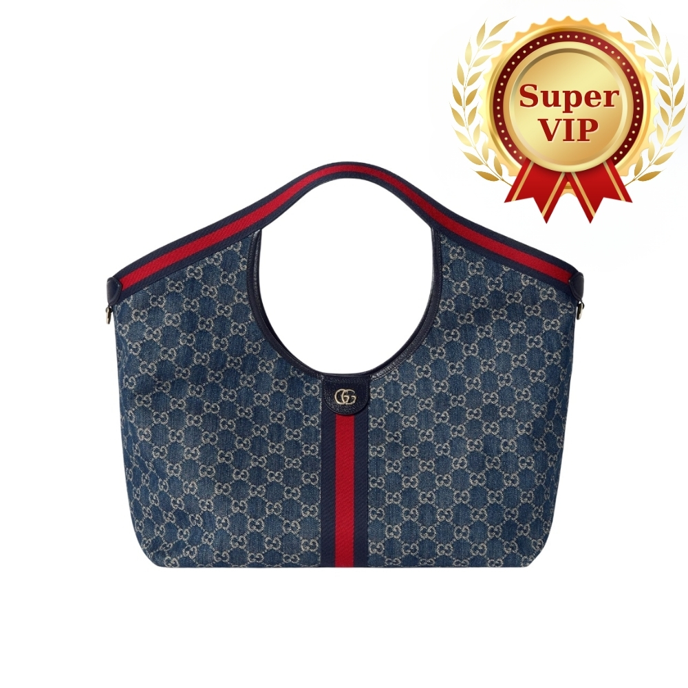 [Super Vip 1:1] Gucci Giglio Large Tote Bag Blue And White Gg Denim 60Cm ‎853971 Faffq 8864