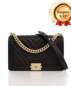 [Super Vip 1:1] Chanel Le Boy Chevron Caviar Black 25Cm