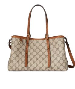 Gucci Gg Emblem Small Tote Bag Beige And Dark Brown 31Cm