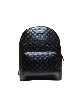 Gucci Signature Double G Backpack Embossed Black Leather 33Cm