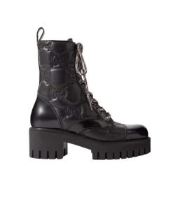 Gucci Women’S Gg Matelassé Lace Up Boot Black 718386 Ds8U0 1000