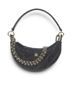 Chanel Clutch With Chain Denim And Gold Tone Metal Dark Blue 22cm AP5094 B23492 U7663