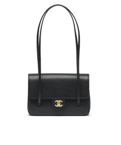 Chanel Small Flap Bag Grained Shiny And Gold Tone Black 22cm AS6130 B23483 94305