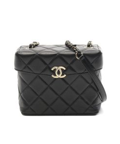 Chanel Small Secret Box Bag Quilted Leather Gold Tone Black 16cm