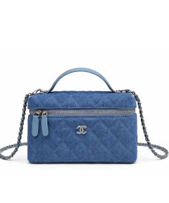 Alternative view of Chanel Classic Vanity With Chain Silver Tone Denim Blue 19cm