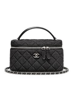 Alternative view of Chanel Classic Vanity With Chain Silver Tone Denim Black 19cm
