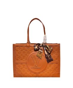 Louis Vuitton Lv Logo Tote Bag Embossed Cowhide Leather Brown 40Cm