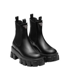 Alternative view of Prada Monolith Brushed Leather Booties Black 1T256N B4L F0002 F B055