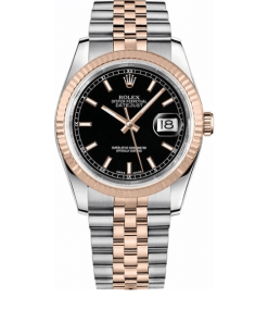 Rolex Oyster Perpetual Datejust Black Dial With Silver And Everose Gold Strap 36Mm 116231