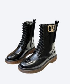 Valentino Vlogo Shiny Black Short Biker Boots