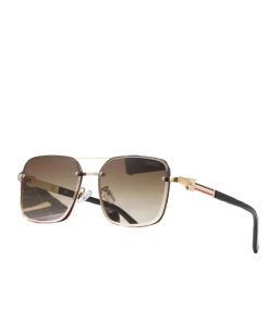 Gucci Square Gradient Vintage Gold Metal Sunglasses Brown