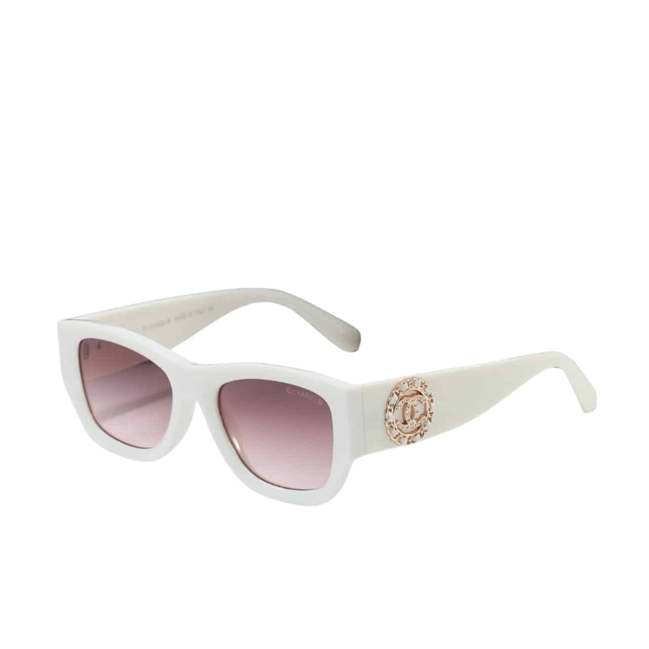 Chanel Cc Logo Square Sunglasses White In Pink