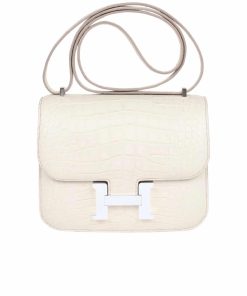 Alternative view of Hermès Mini Constance 19 Shiny Alligator Palladium Hardware White 19Cm