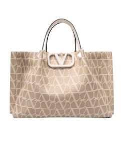 Valentino Garavani Vlogo Embroidered Raffia Tote Beige 35Cm