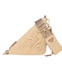 Prada Triangle Crochet Shoulder Bag Natural 25Cm 1Bh190 2A2T F0018 V Duo