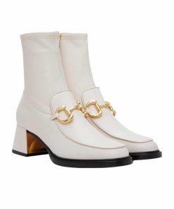 Gucci Horsebit Plaque Ankle Boots Off White
