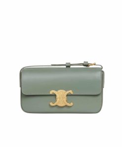 Celine Triomphe Shoulder Bag In Shiny Green 20Cm 194143Bf4 31La