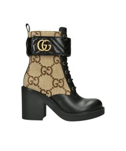 Gucci With Double G Ankle Boots Camel Ebony 719849 Aabd0 1183