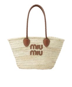 Alternative view of Miu Miu Palmetto Tote Bag Raffia In Tan 30Cm 5Bg206 2Ddh F0A5T