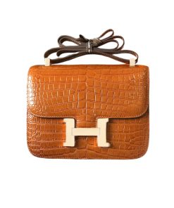 Alternative view of Hermès Mini Constance 19 Shiny Alligator Palladium Hardware Gold 19Cm