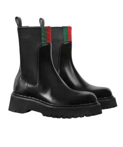 Gucci Women’S Boot With Web Anand Leather Black ‎806398 Aad6T 1052