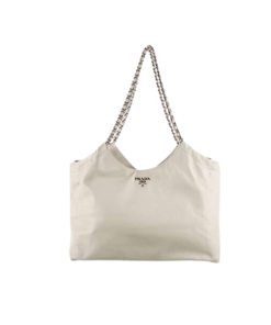 Alternative view of Prada Pomice Soft Calfskin Leather Chain Tote Bag White 38Cm
