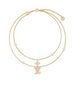 Louis Vuitton Lady Lv Necklace Gold Tone M01845