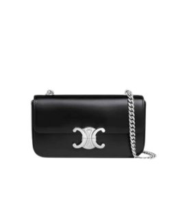 Alternative view of Celine Chain Triomphe In Shiny Shoulder Bag Silver Black 20Cm 115203Bf4 38Si