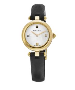 Gucci Diamantissima Steel Watch With Black Leather Strap 27Mm Ya141505