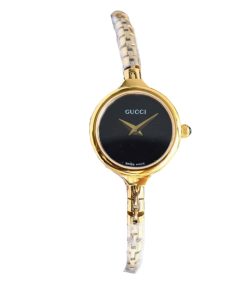 Gucci Ladies Watch Round Case With Slim Dial Gold In Black 22Mm
