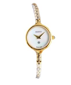 Gucci Ladies Watch Round Case With Slim Dial Gold In White 22Mm