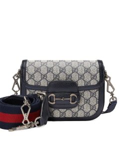 Gucci Horsebit 1955 Small Shoulder Bag GG Supreme Canvas Navy Blue 20cm 658574 96IWN 4076