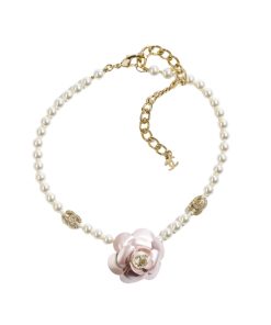 Alternative view of Chanel Choker In Metal Glass Pearls Gold With Pink Pearly Flower ABA025 B09960 NL921