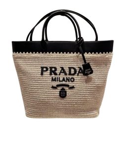Alternative view of Prada Crochet And Leather Tote Bag Tan And Black 33Cm 1Bg499 2M2Q F0I55 V Goo