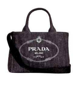 Prada Logo Printed Denim Tote Bag Black 26Cm