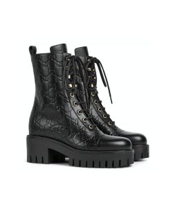 Alternative view of Gucci Women Lace Up Ankle Boot With Gg Black Leather 840739 Aae5Q 1000