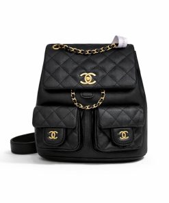 Chanel Mini Backpack Quilted Caviar Leather Black Gold Hardware 21Cm