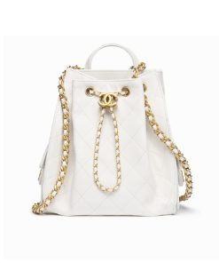 Chanel 25 Medium Size Backpack Grain Effect And Gold Metal White 23Cm As5600 B20304 10601