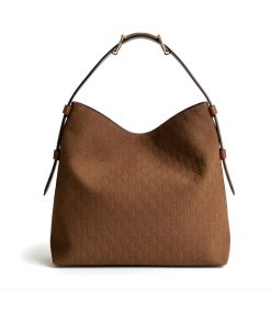 Gucci Beatrix Large Tote Bag GG Suede Bottom Brown 40Cm