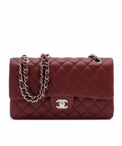 Chanel Medium Classic Double Flap Burgundy Silver Hardware 27Cm