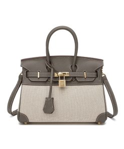 Hermes Birkin 25 Two Tone Toile Canvas Gold Hardware Grey 25Cm