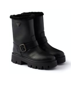 Alternative view of Prada Leather And Shearling Booties Black 1U187O 3Lpn F0002 F Zf50