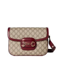 Gucci Horsebit 1955 Soft Small Shoulder Bag Beige Red 25cm 815178 FAD6M 8759