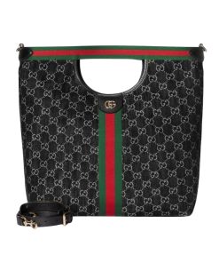 Gucci Giglio Large Tote Bag Black And White GG Denim 39Cm ‎865452 UN3AG 1099