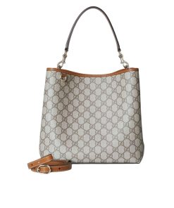 Alternative view of Gucci GG Emblem Medium Bucket Bag Beige And Dark Brown Fabric 29Cm 815103 FAD6L 9758