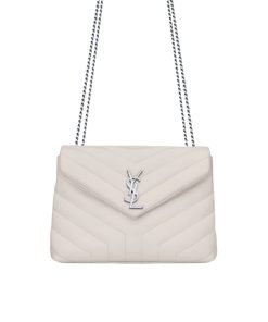 Saint Laurent Loulou Small Chain Bag In Matelassé Y Leather White Silver 23Cm 494699DV726 9207